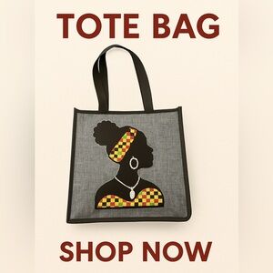 African Print Tote Bag - Gray and Black